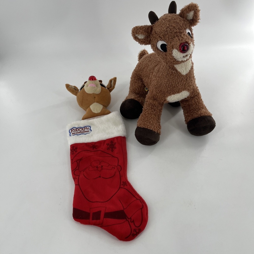 Kurt Adler 3D Christmas Stocking & Build A Bear Plush Rudolph Red Nosed Reindeer